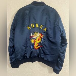 Vintage Men's US Military Korea Souvenir Jacket Sukajan Satin Bomber RARE XL